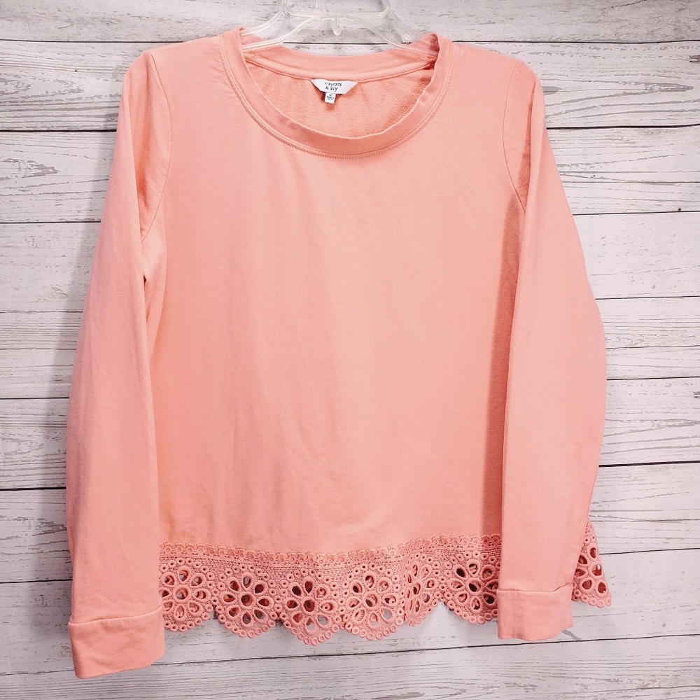 Crow & Ivy Top Long Sleeve Lace Coral